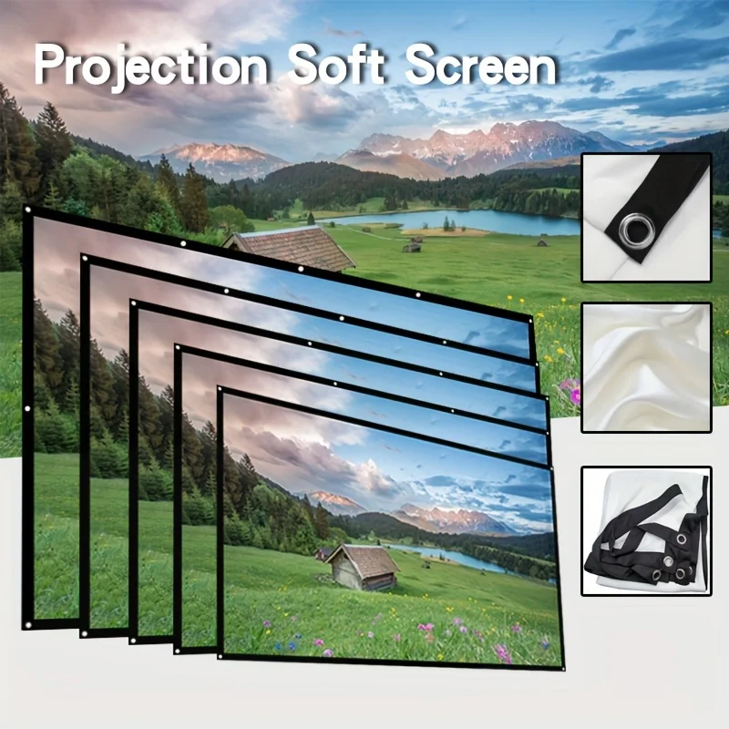 Projector Screen 60-150 inch white soft screen easy to clean and move supports double-sided projection