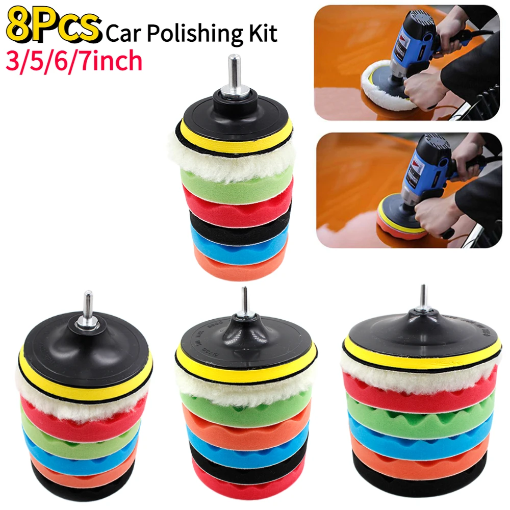 8Pcs Buffing Pad Set Thread 3/5/6/7inch Auto Car Repair Polishing Pad