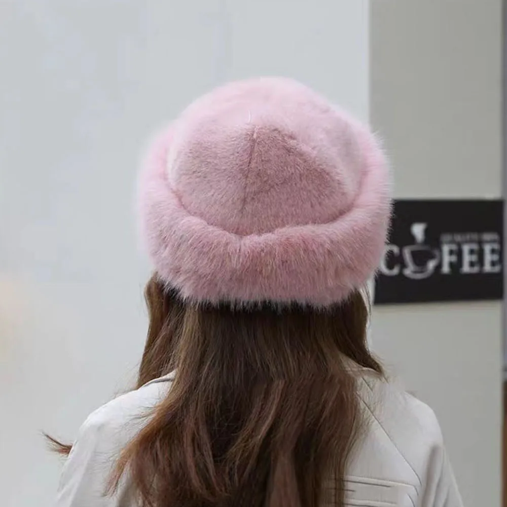 Winter Plush Hat Women Thickened Warm Bucket Hats For Women Men Simple Imitation Fur Ear Protection Cap Windproof Fisherman Cap women bucket hat women hat bucket hat