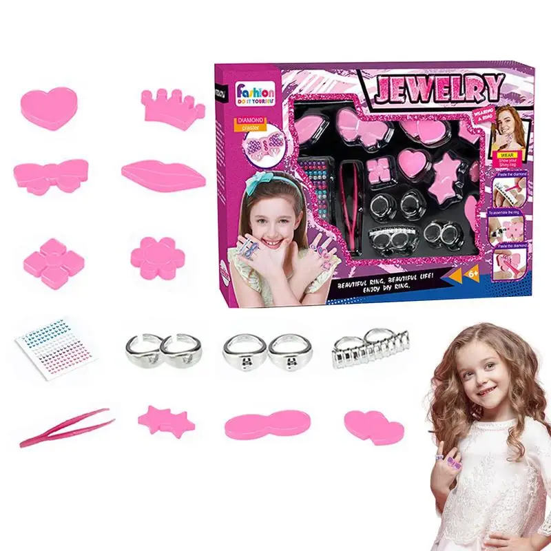 

Girls Pretend Play Rings Assorted Styles DIY Dress-up Toy Set Colorful Pretend Play Rings Adjustable Fake Jewelry Rings For Part