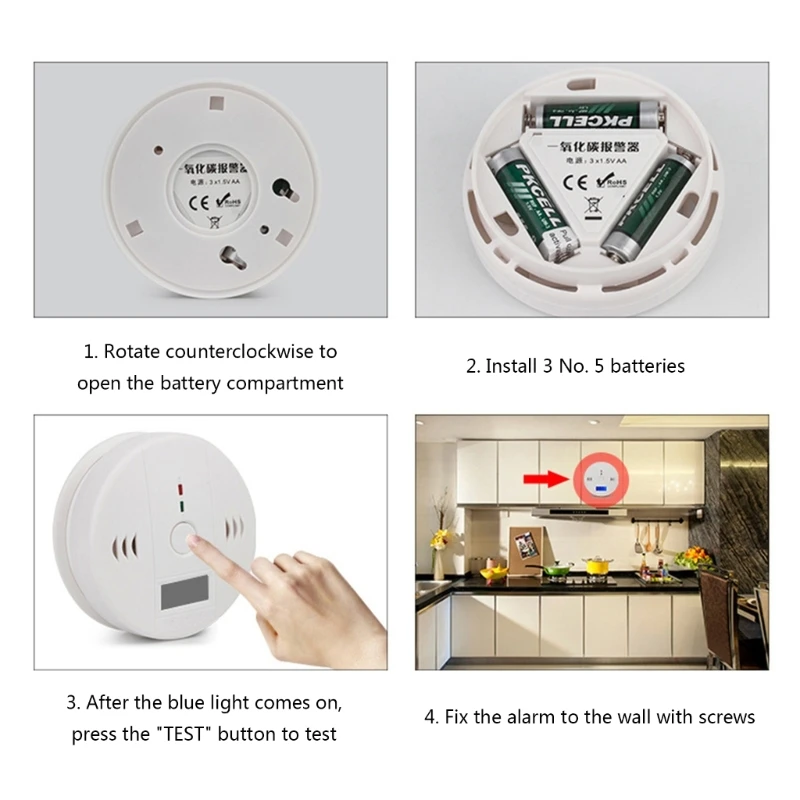 일산화탄소 감지기 배터리 작동 LED 디지털 디스플레이 CO 알람 감지기