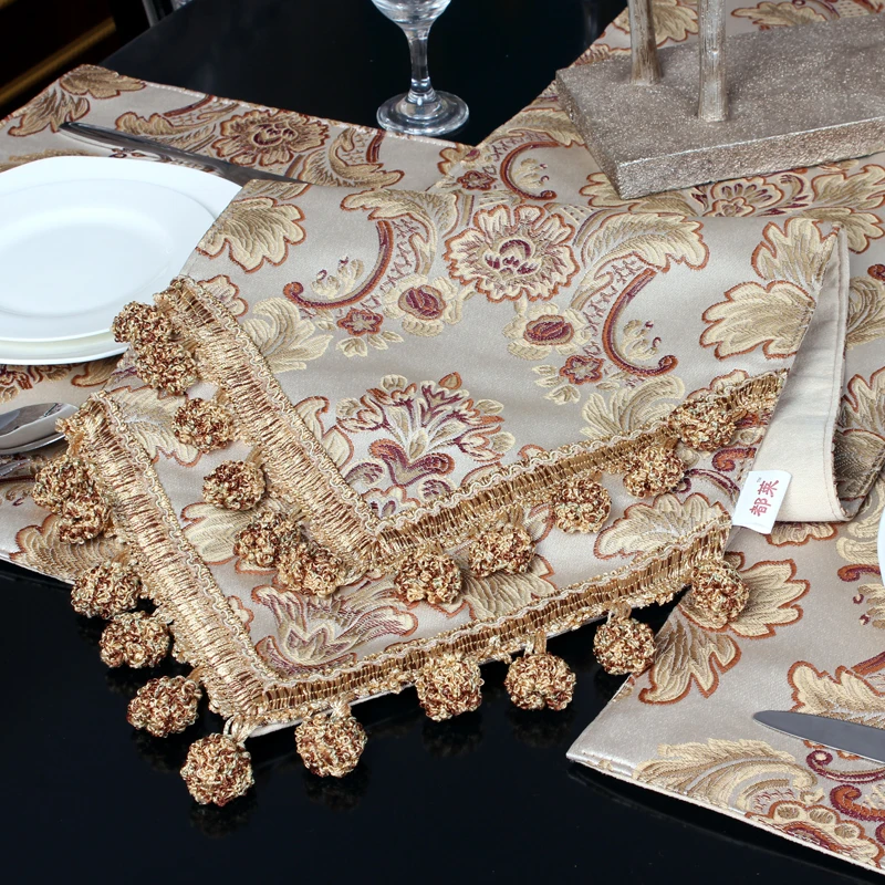 Luxury Table Runner Thick Traditional Jacquard Table Runners Multi-Tassels for Dining Room Damask Dresser Party Banquet Decor