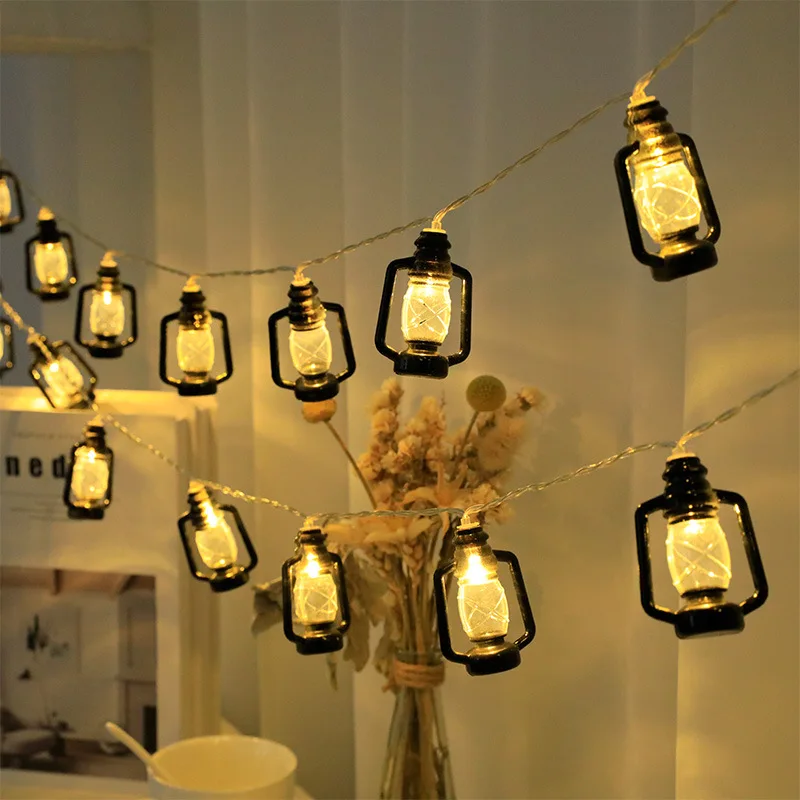 

10/20 Eid Mubarak Led Fairy Lights Retro Kerosene String Lights Battery Powered Yard Outdoor Party Halloween Home Decoration