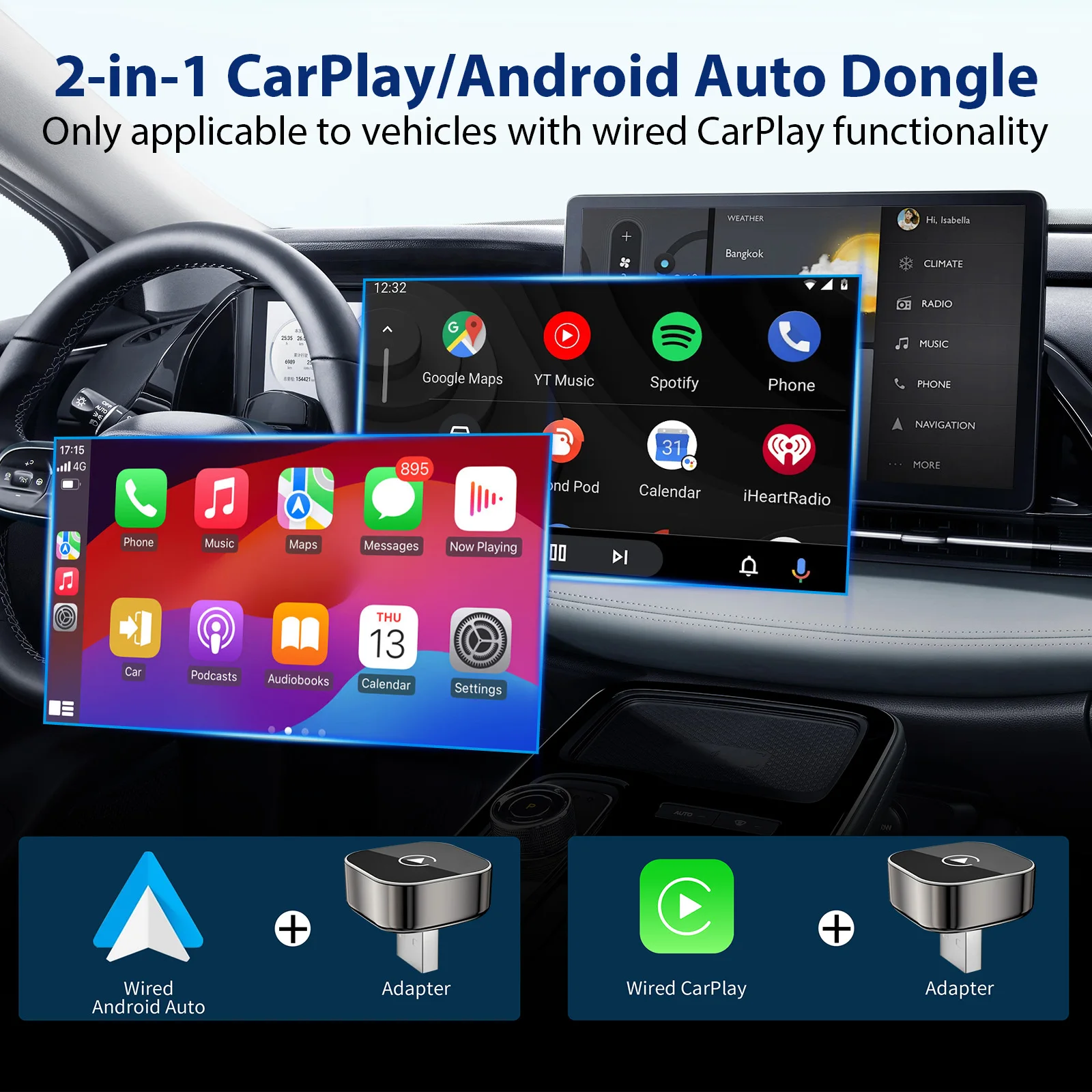 Mini Wireless CarPlay Adapter 2026 New Version, Stable No-Delay Plug&Play for Android Auto iPhone iOS USB/Type-C