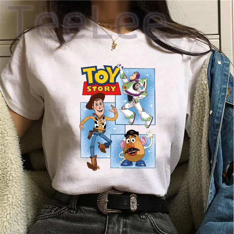 thumbnail image 1 of Camisetas con estampado de Toy story para mujer, playera con estampado Kawaii de Stitch, playera informal de dibujos animados de Manga para mujer, 1 of 4