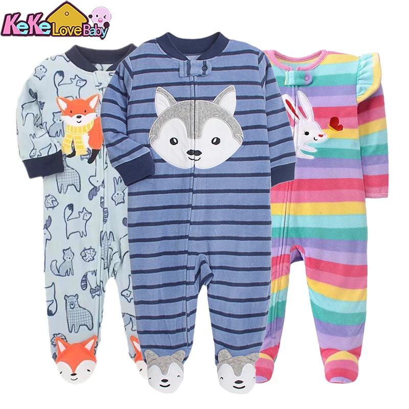 Winter Baby Rompers Boy Girl Fleece Zipper Warm Pajamas Newborn Infants Outfits Animal Jumpsuit 0-12 Months Baby Jumpsuit Baby Sleepwear