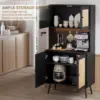 Rattan Kitchen Pantry Storage Cabinet with Power Outlets, LED Lights, Pegboard - 62.6" Tall Hutch Sideboard Buffet Cabinet, 3