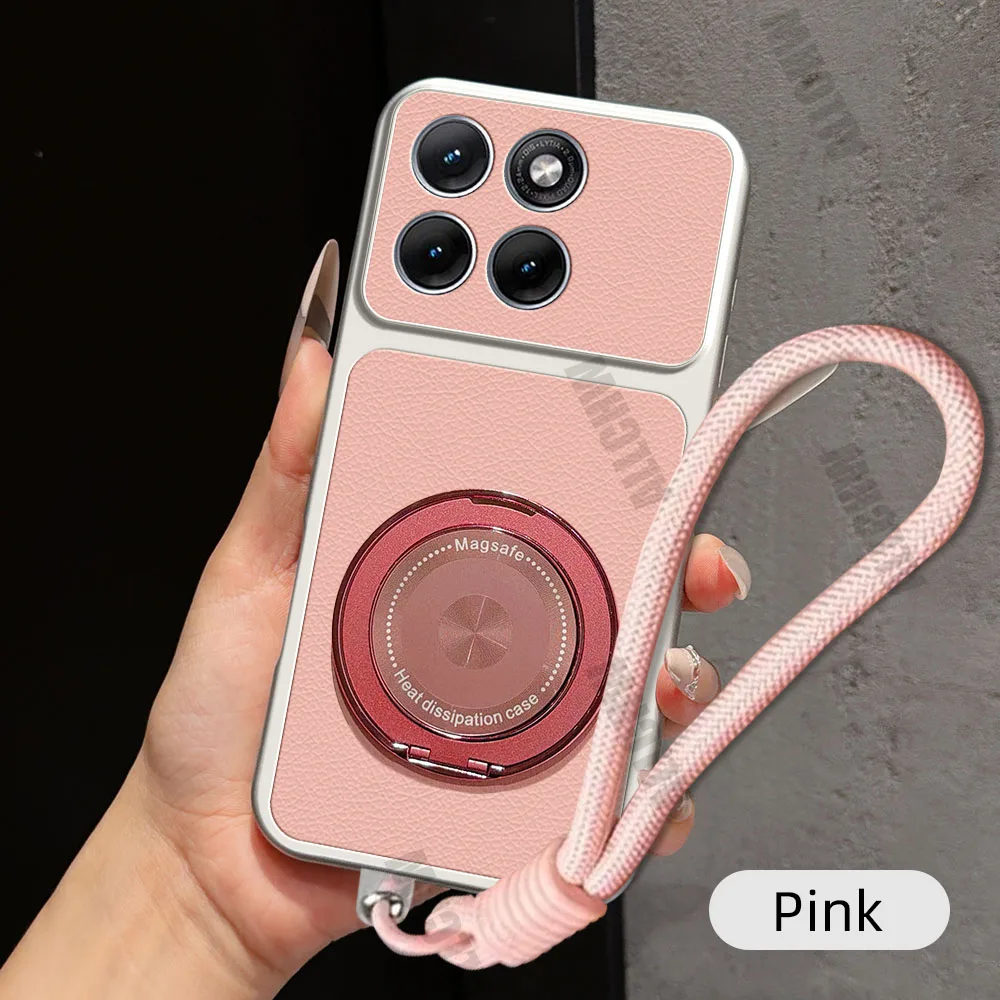 Magnetic Rotating Bracket Lanyard Phone Case - PU Leather Soft Cover