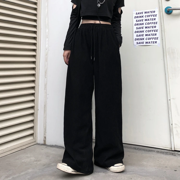 ZCSMLL Casual corduroy pants retro Hong Kong flavor wild ins Japanese street trend straight loose wide-leg pants autumn black casual pants