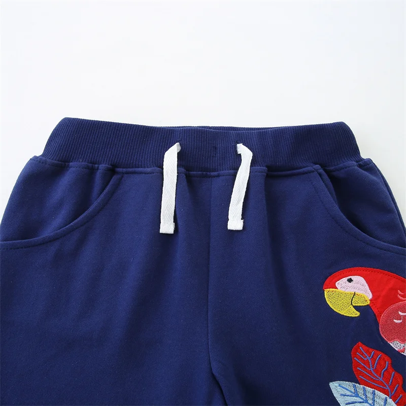 Jumping Meters 2-7T Cotton Flamingo Embroidery Children's Shorts For Girls Animals Applique Kids Trousers Pants Baby Clothes