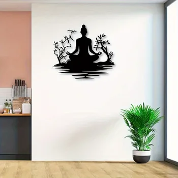 Metal Buddha Statue Wall Sculpture with Zen Tree Design - 1