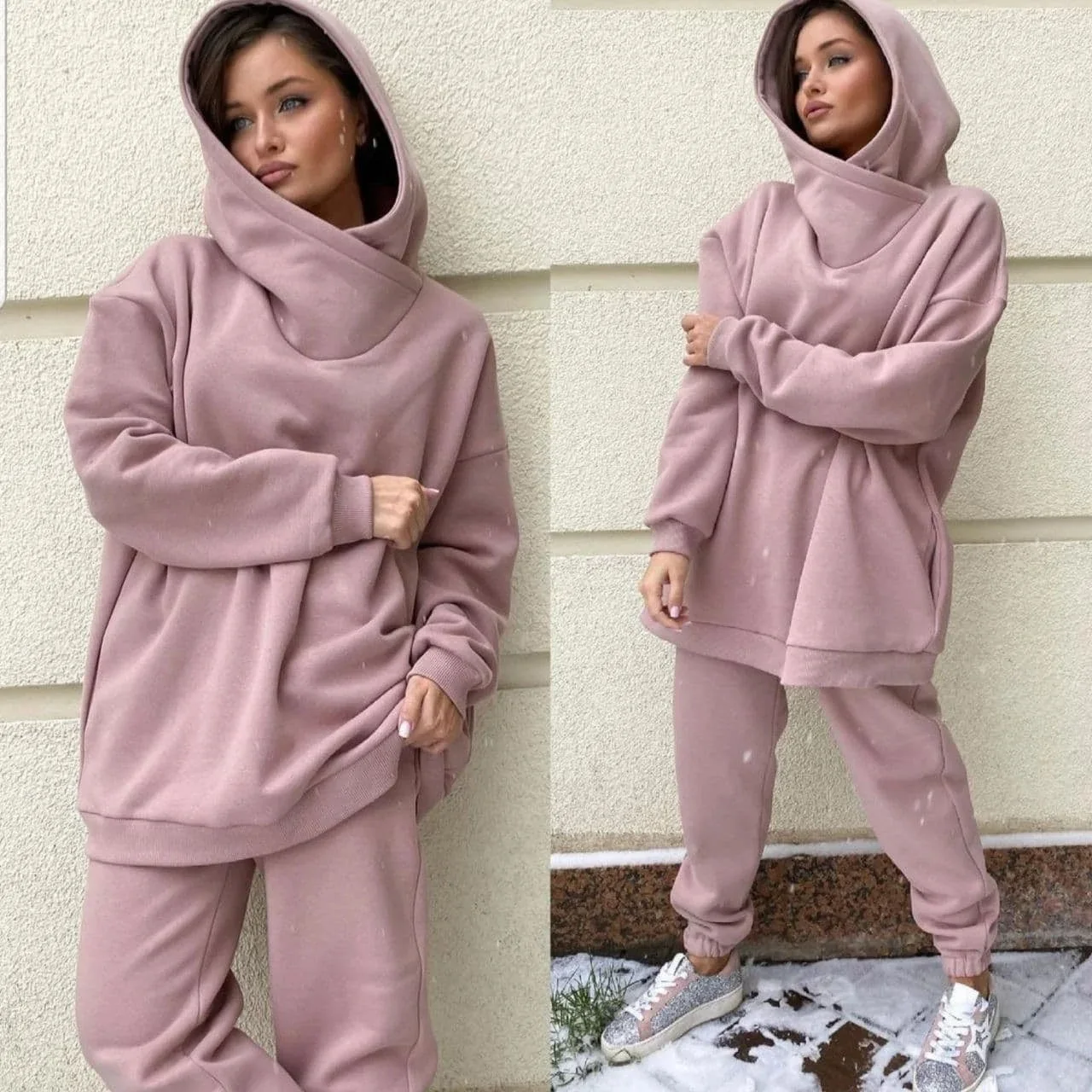 2024 Spring Women Suit Tracksuit Long Sleeve Pocket Hoodies Loose Pants Set Female Winter Warm Thicken Casual Sport Set Lady women spring autumn poncho shawl lady knitted hollowed designs hoodies wrap solid color pullover sweater with tassels drop ship