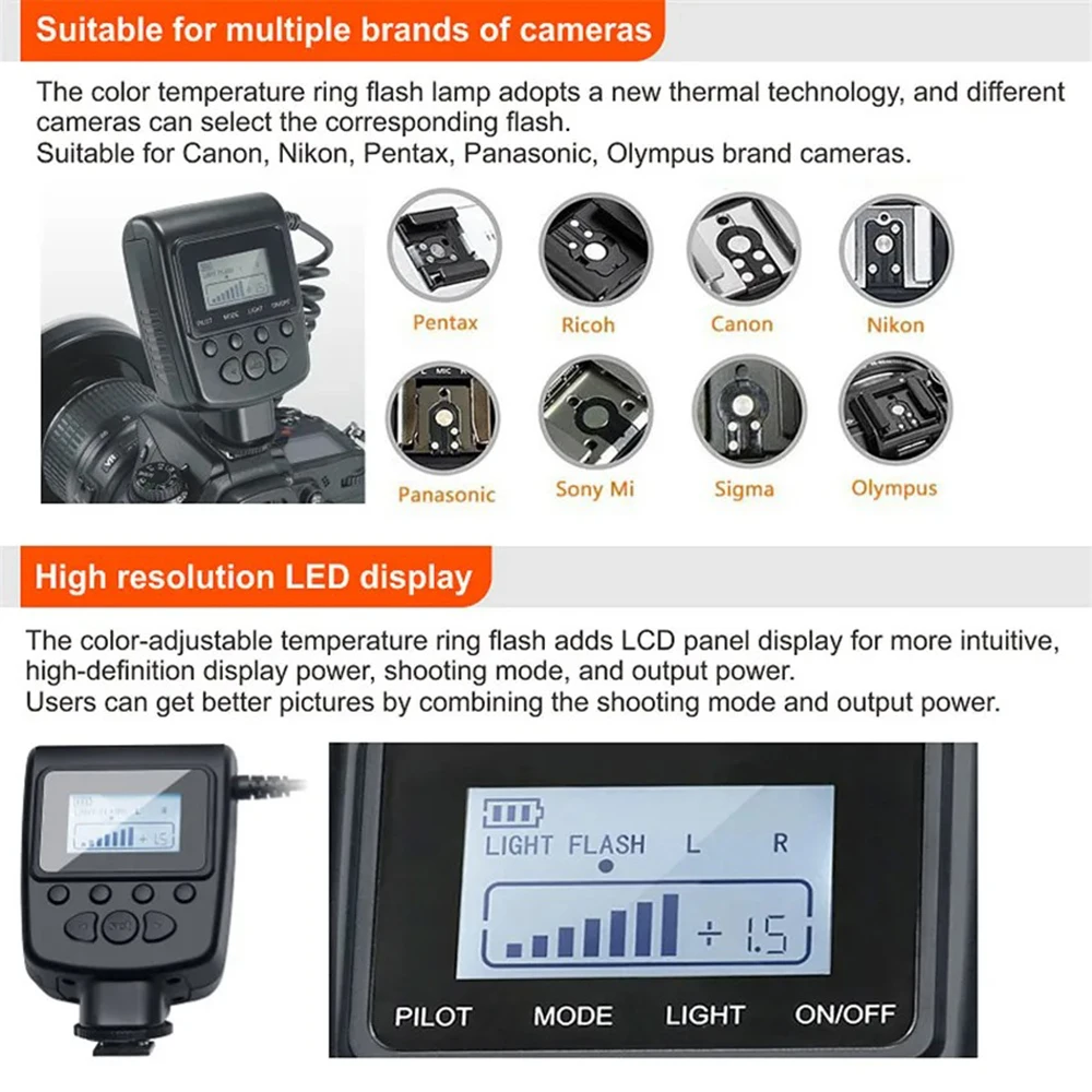 Led Ring Light Camera Flash Light Cameras Photography Led Light for Nikon Canon Pentax Olympus Panasonic DSLR Macro LED Ring Flash Light with 8 Adapter Ring