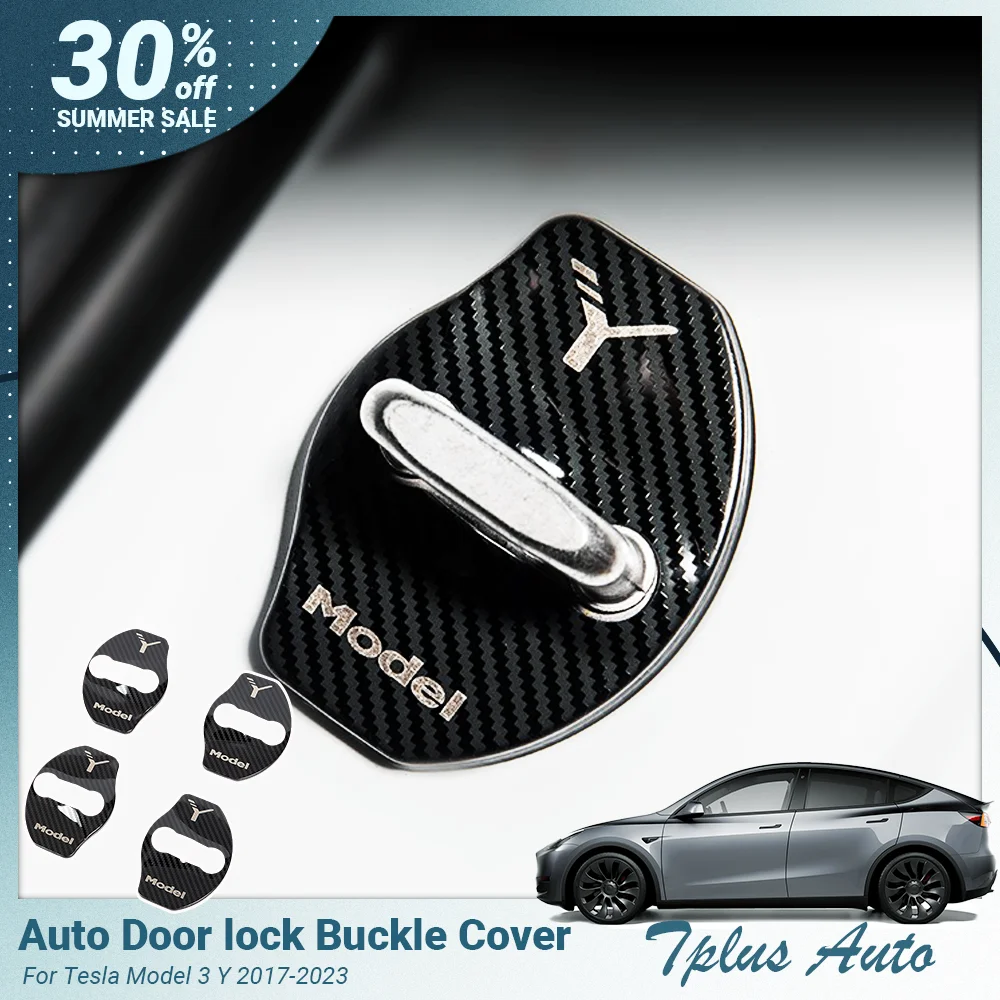 

2023 Car Door Lock Buckle Cover Door Lock Carbon Fiber Metal Sticker Protector For Tesla Model 3 y 2022 Accessories Decoration