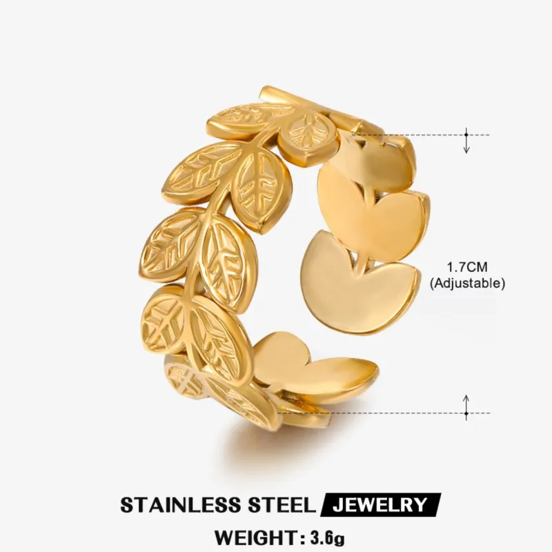 Titanium steel Leaf Shape Ring for Women Geometric Minimalist Waterproof Rings Party Jewelry Gifts