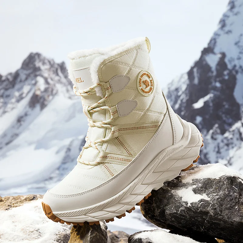 GOLDEN 카멜 여성용 방수 스노우 부츠, 미끄럼 방지 하이킹 부츠, 북동 방한 플러스 벨벳, 따뜻한 코튼 신발, 겨울