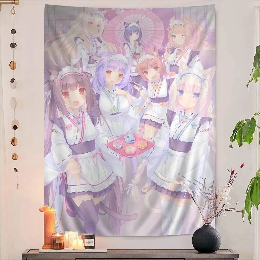Anime N-Nekopara Movie Wandteppich, Hippie-Blumen-Wandteppiche, Wohnheim-Dekoration, Wandkunst-Dekoration – Detail 7
