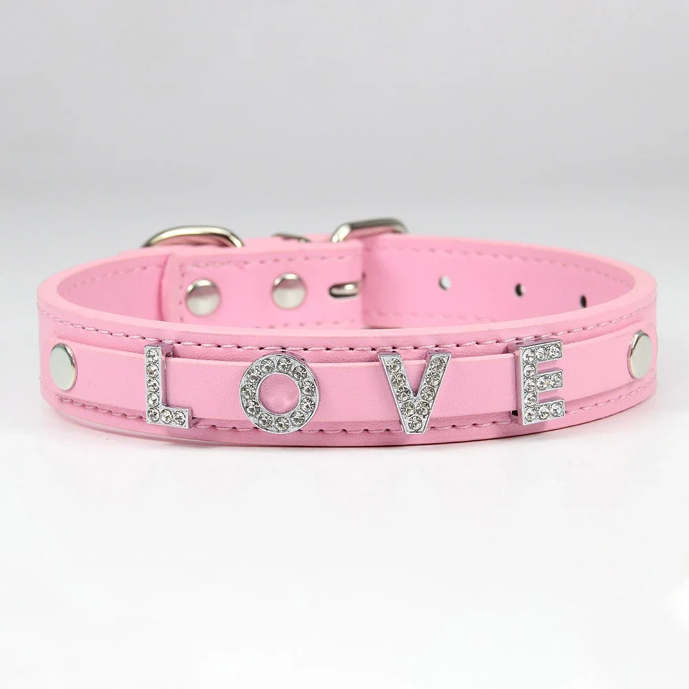 24 PCS Wholesale Plain PU Leather DIY Name ID Dog Collar Custom Letters Charms Puppy Cat Neck Strap Collars for Small Medium Dog