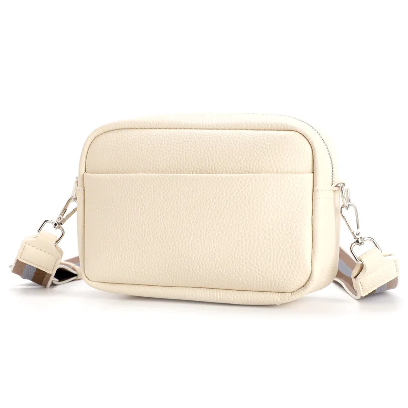 Small Cream Leather Purse Solid Color Small Square Shoulder Bag