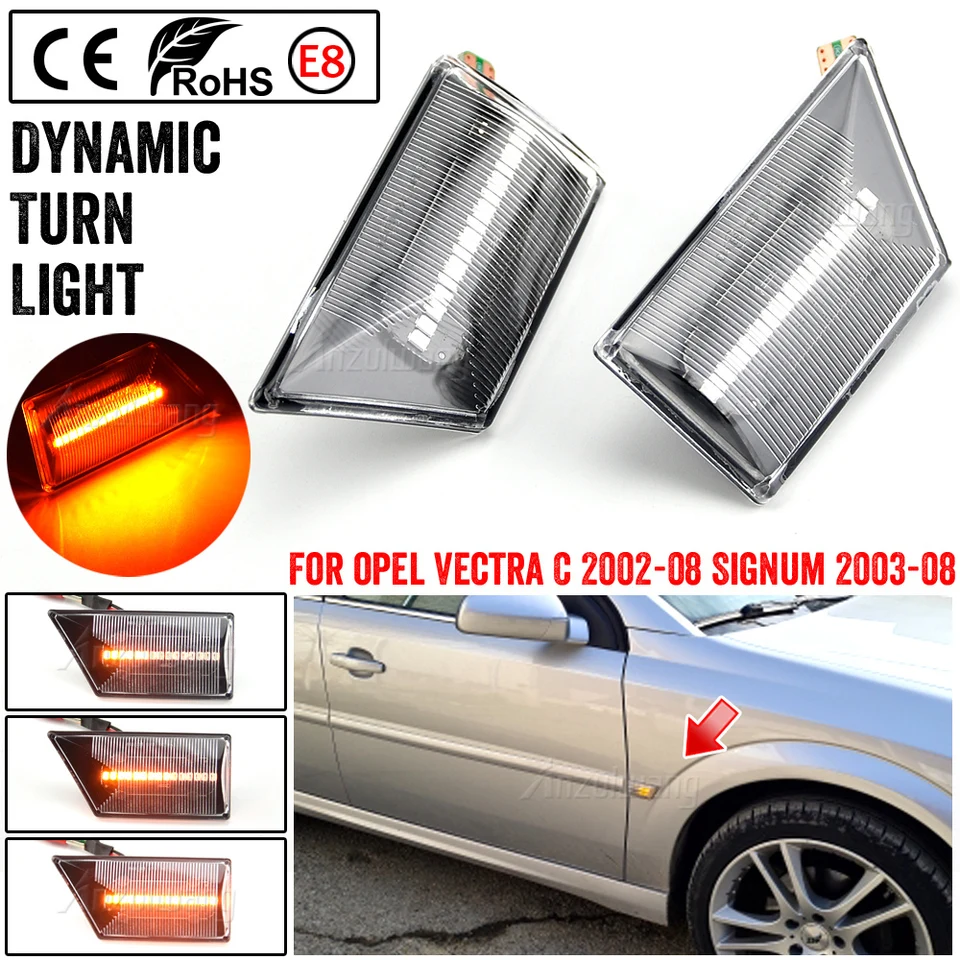 Indicatori Laterali A LED Per Opel Vectra C (2002-2008) E Signum (2003-2008): Lente Chiara, Luce Ambra, CAN-bus