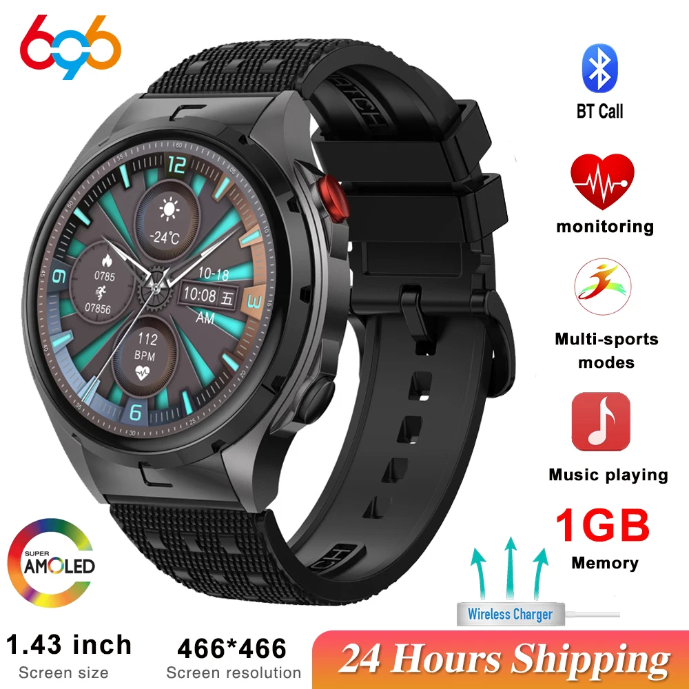 

1.43" AMOLED Screen Music Smart Watch Blue Tooth Call Heart Rate Health Watches 1GB Memory Sport Waterproof Men Women Smartwatch