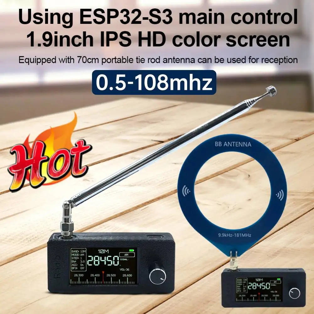 SI4732 0.5-108mhz Portable Radio LSB USB AM FM Radio 1.9 inch IPS Screen All Band HF SW MW VHF Receiver with Antenna