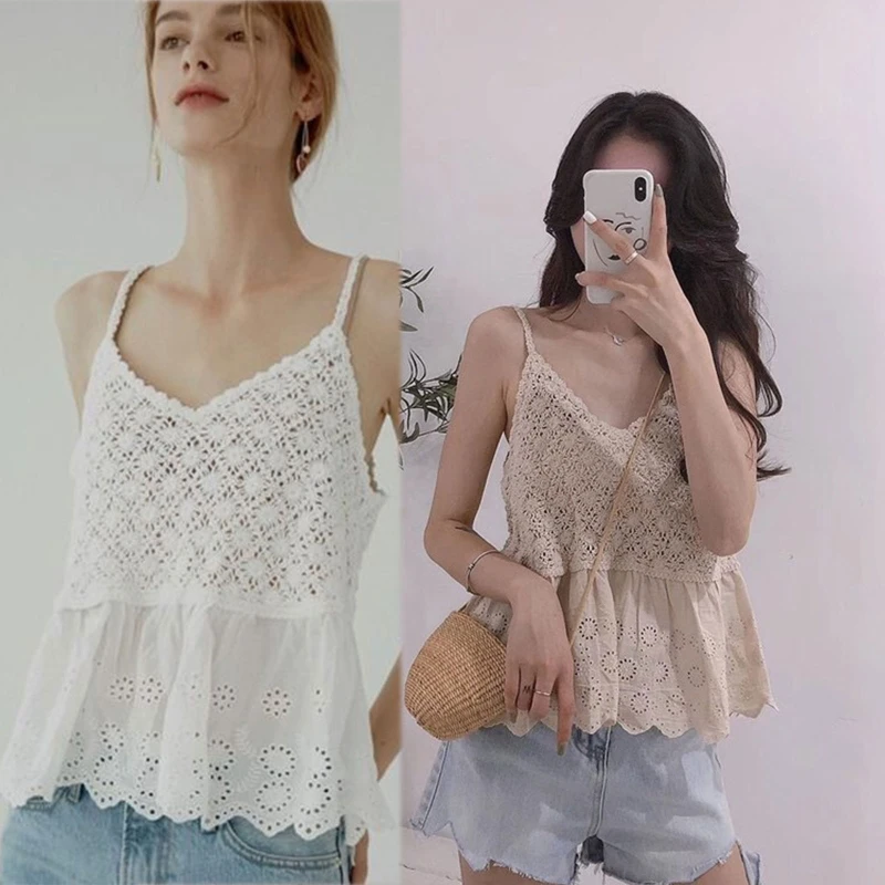 

Solid Color Knitted Cami Top Vintage Summer Beach Boho Sexy Sleeveless Crop Top Women Y2K Aesthetic Cami Streetwear