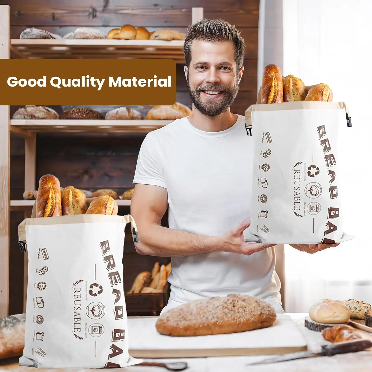 TPU Bread Bags Reusable Bread Bag with Buckle Washable Eco Friendly Keeping Fresh Reusable Bags Kitchen Food Storage Bag
