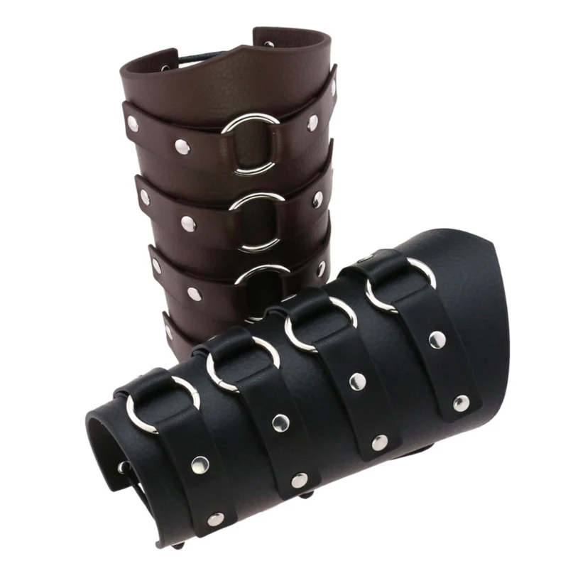 Cosplay Arm Armour Medieval Arm Guards for Male Role Play Pirate PU Knight Gauntlet with Round Buckle Halloween Supply