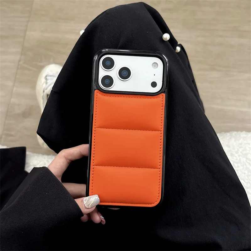 Luxurious Down-Filled Cotton Phone Case - Shockproof Soft TPU Cover with Large Camera Opening