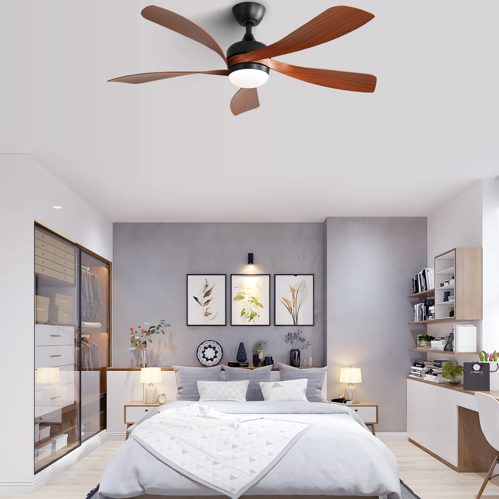 Sofucor Modern 52-Inch 5 Blade Ceiling Fan With LED DC 6-Speed High Wind Speed With Remote Control