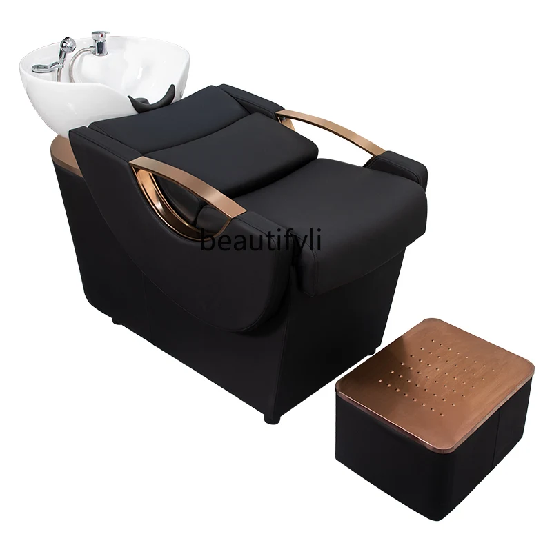 High-End Shampoo Chair Hair Saloon Dedicated Stainless Steel Ceramic Basin Hairdressing Half Lying Flushing Bed high grade shampoo chair stainless steel massage shampoo dedicated ceramic basin lying half flushing bed