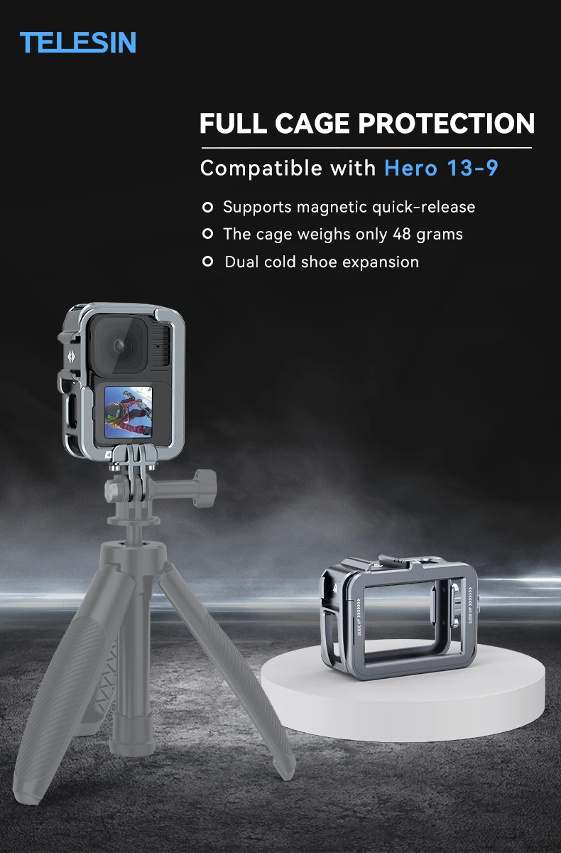 TELESIN Aluminium Alloy Frame Case For Hero 9 10 11 12 13 Vertical shot Low Wei