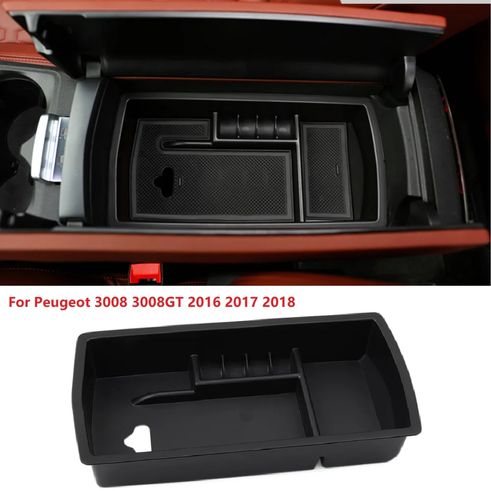 

For Peugeot 3008 3008GT 2016 2017 2018 Car Armrest Organizer Tray Storage Container Box With the Mat