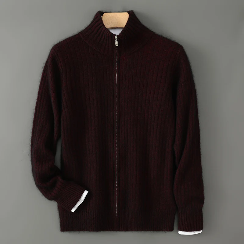 100% Pure Mink Cashmere Coat Men's Stand Collar Cardigan Autumn and Winter Korean Fashion Cashmere Knit Jacket Sweater 4-Colors cashmere sweater