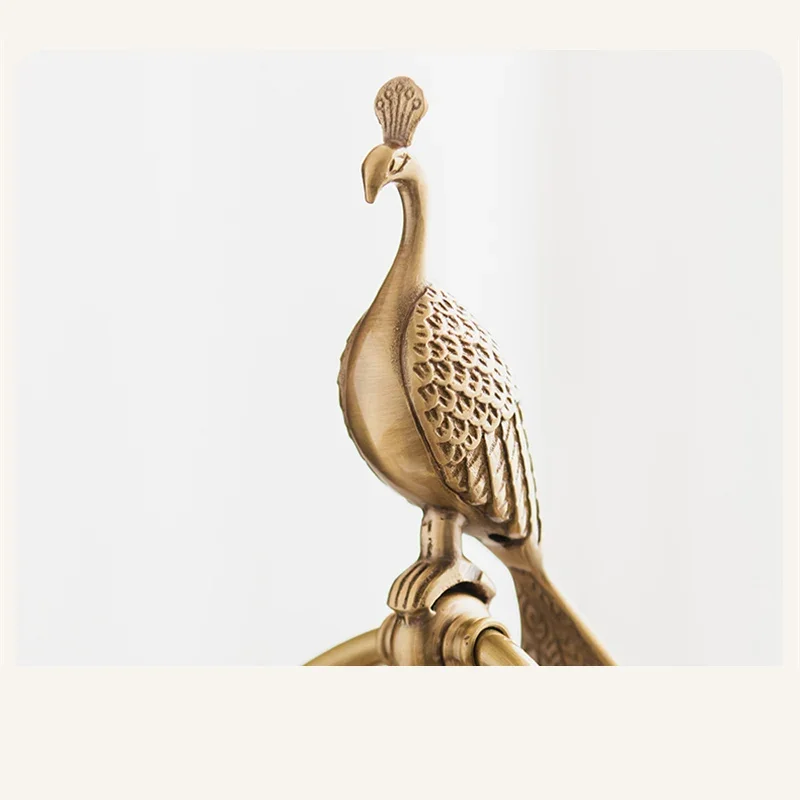 Brass Peacock Bath Towel Ring Retro Vertical Hand Towel Rack Ornaments Storage Holder Hotel Light Luxury Bathroom Supplies