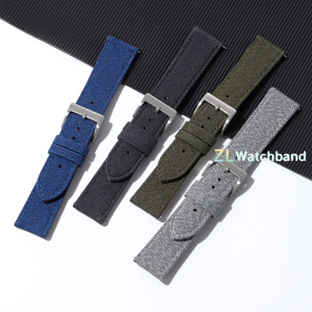 Vintage Gray Nylon and Cowhide Quick Release Watch Strap – Business Style Wristband Accessory