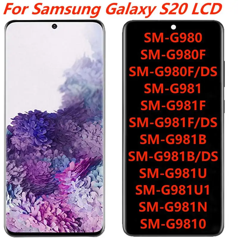 

ЖК-дисплей с рамкой для Samsung S20, 6,2 дюйма, OLED-дисплей SM-G980 G980U G981F/DS, сенсорный ЖК-экран с дигитайзером в сборе, замена, ремонт