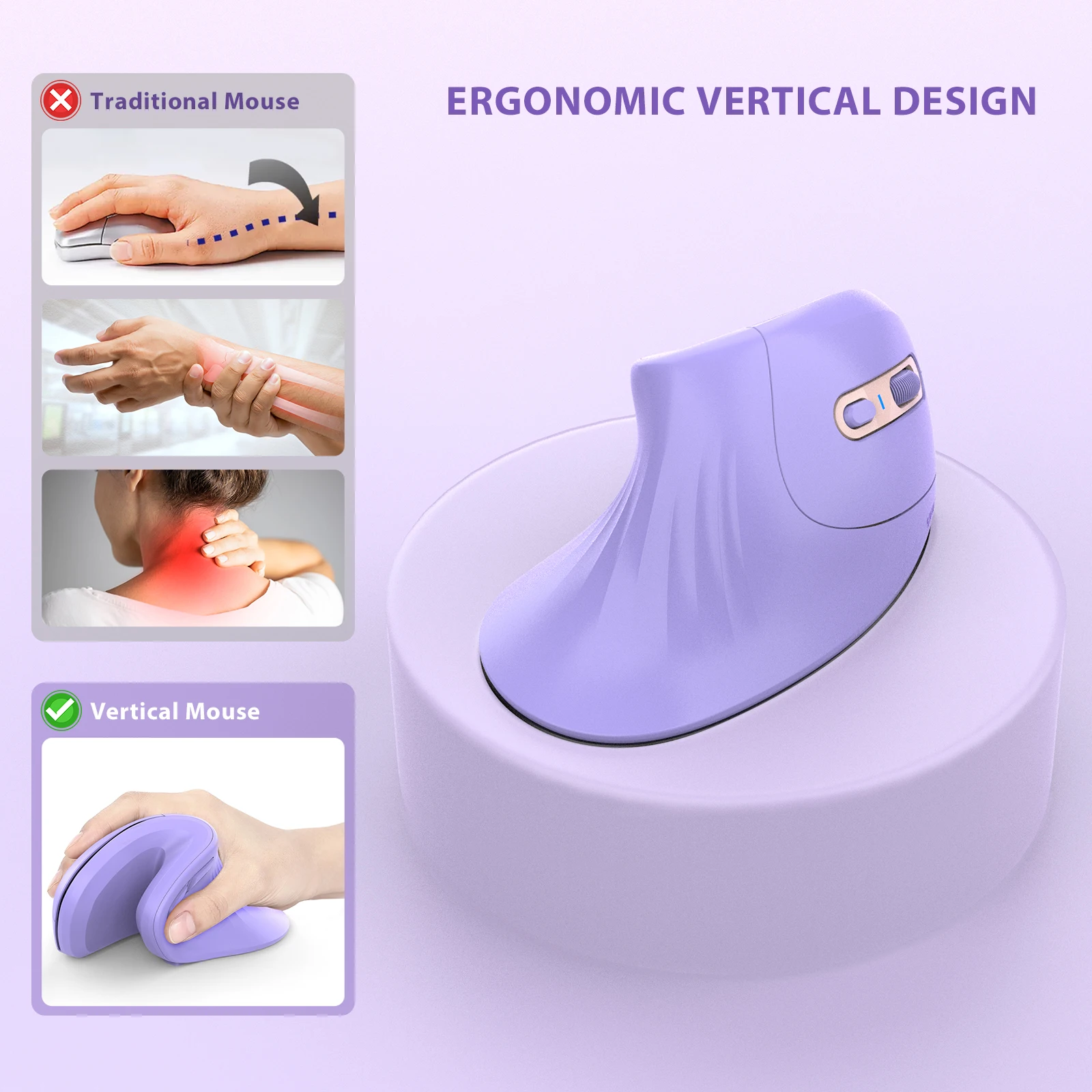 Seenda-Mouse Ergonômico Vertical, Jiggler, Bluetooth, 2.4g, Sem