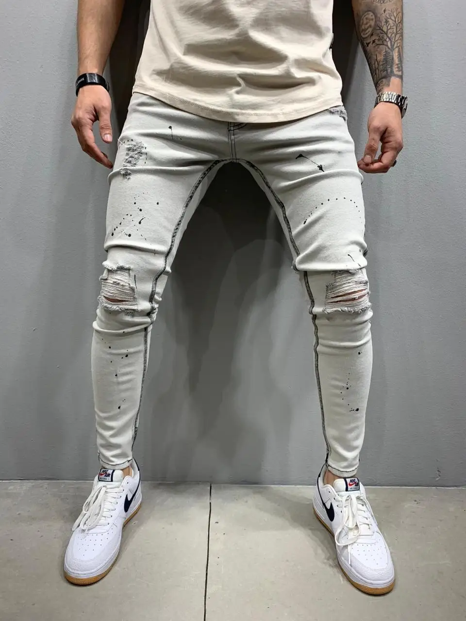 Узкие серые джинсы из денима в уличном стиле | Мужская одежда