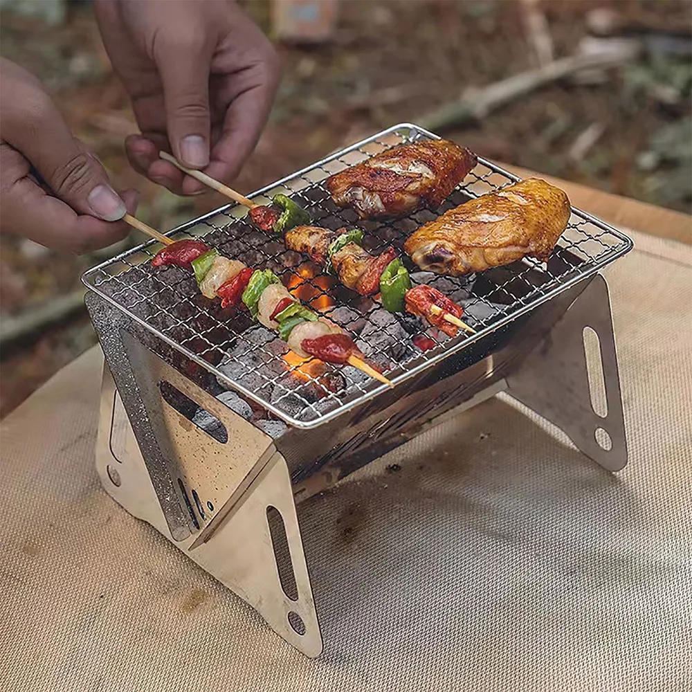 Portable Folding BBQ Grill Heating Stoves Multifunction Camping Barbecue  Grill Rack Net Firewood Stove Stainless steel BBQ Grill