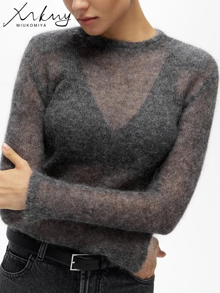 Thin Hollow Out Knit Sweater Women Spring Summer Slim White Long Sleeve Transparent Knit Short Tops Black Women's Pullovers 6