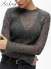 Thin Hollow Out Knit Sweater Women Spring Summer Slim White Long Sleeve Transparent Knit Short Tops Black Women's Pullovers 6