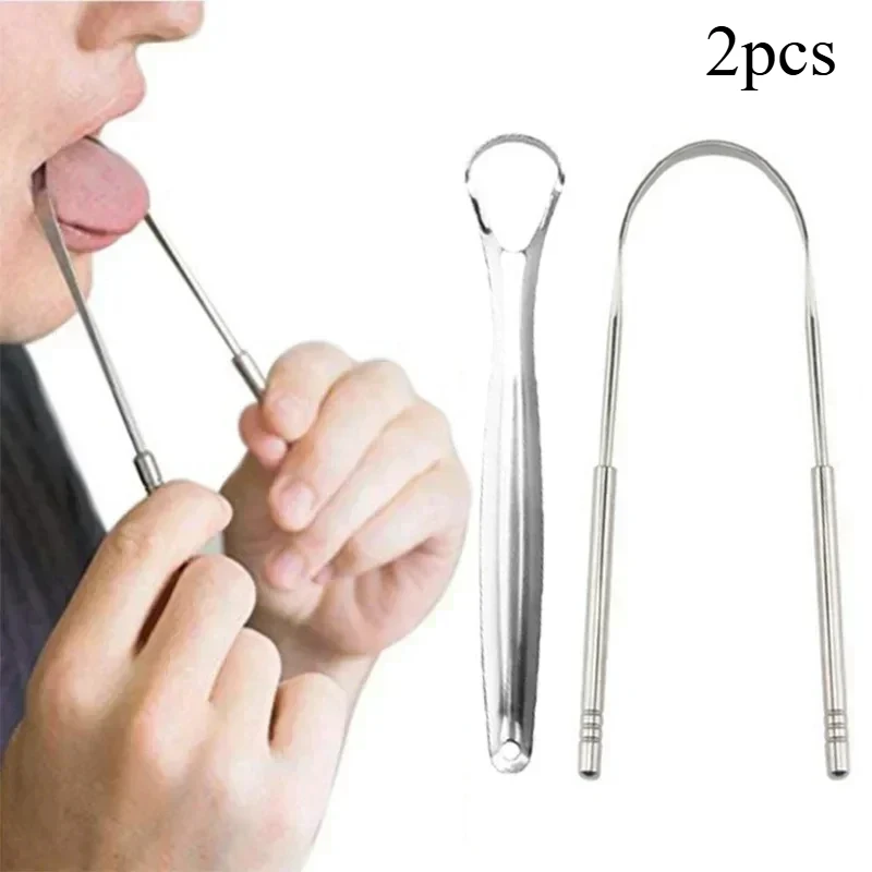 1/2 Pcs Reusable Stainless Steel Useful Tongue Scraper Cleaner Fresh Breath Cleaning Coated Tongue Oral Hygiene Care Tools 1