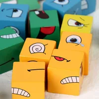 Cube Face Changing Building Blocks Cartoon Board Game Wooden Puzzle Montessori Anxiety Stress Relief Toys For Children Kids 4