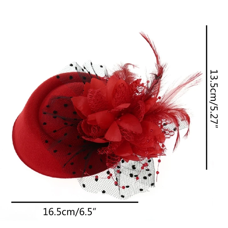 Womens Fascinator Hat Mesh Veil Flower Feather Pearl Beaded Decor Hair Clips Wedding Bridal Cocktail Headwear