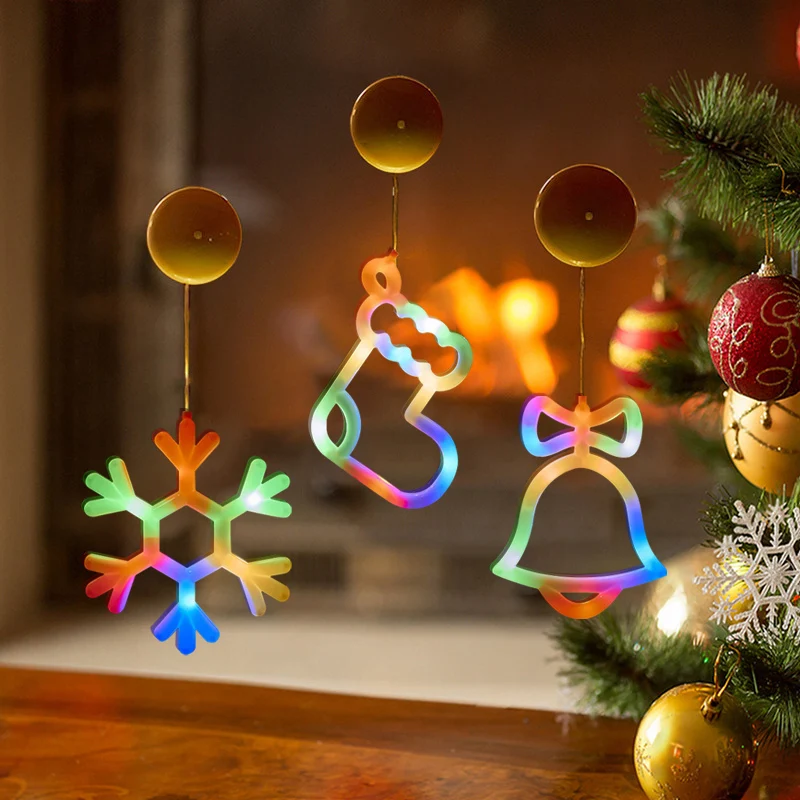 Christmas Window Lights, Battery Powered, Snowflake & Jingle Bell & Stocking Shaped With Suction Cup For Xmas, Holiday, Decor_voghion.com