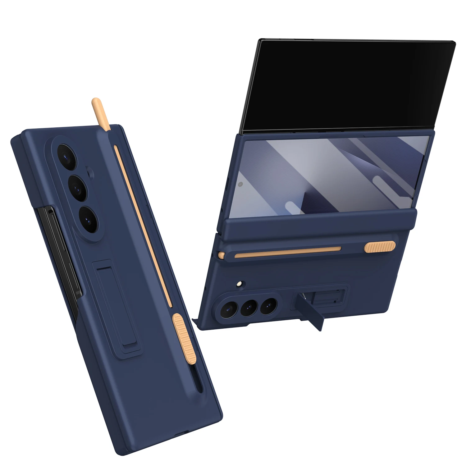 Matte Plastic Shockproof Case with Glass Protector, Stylus Pen Slot, and Kickstand Holder