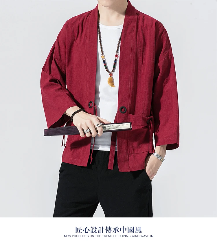 Baumwolle Leinen Strickjacke Haori Kimono Harajuku japanischen Stil plus Größe Männer Samurai Kostüm Yukata Tradition asiatische Kleidung – Detail 18