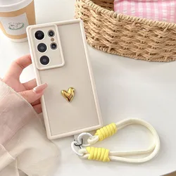 3D Gold Heart Love Wrist Strap Phone Case Cover - Honor 30 Pro (White)